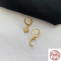 Shangjie OEM Stars Arete Moon Zircon Hoop 925 Sliver Earring For Women 2021 Vintage Style Trend High Quality 925 Boucles d&#39;oreilles en argent